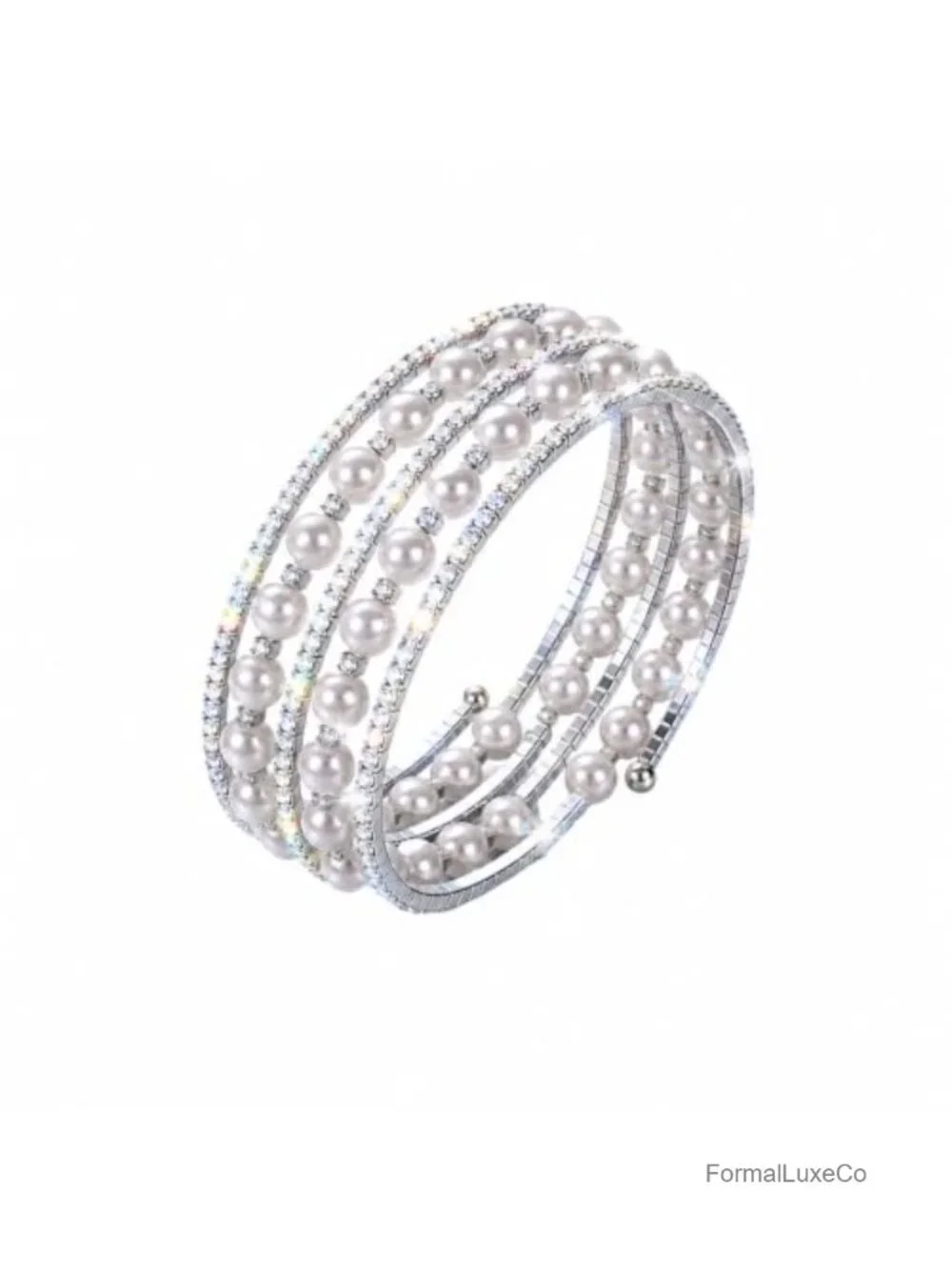 Pearl Rhinestone Stretch Cuff Bracelet Women's 1920s Costume Wedding Jewelry